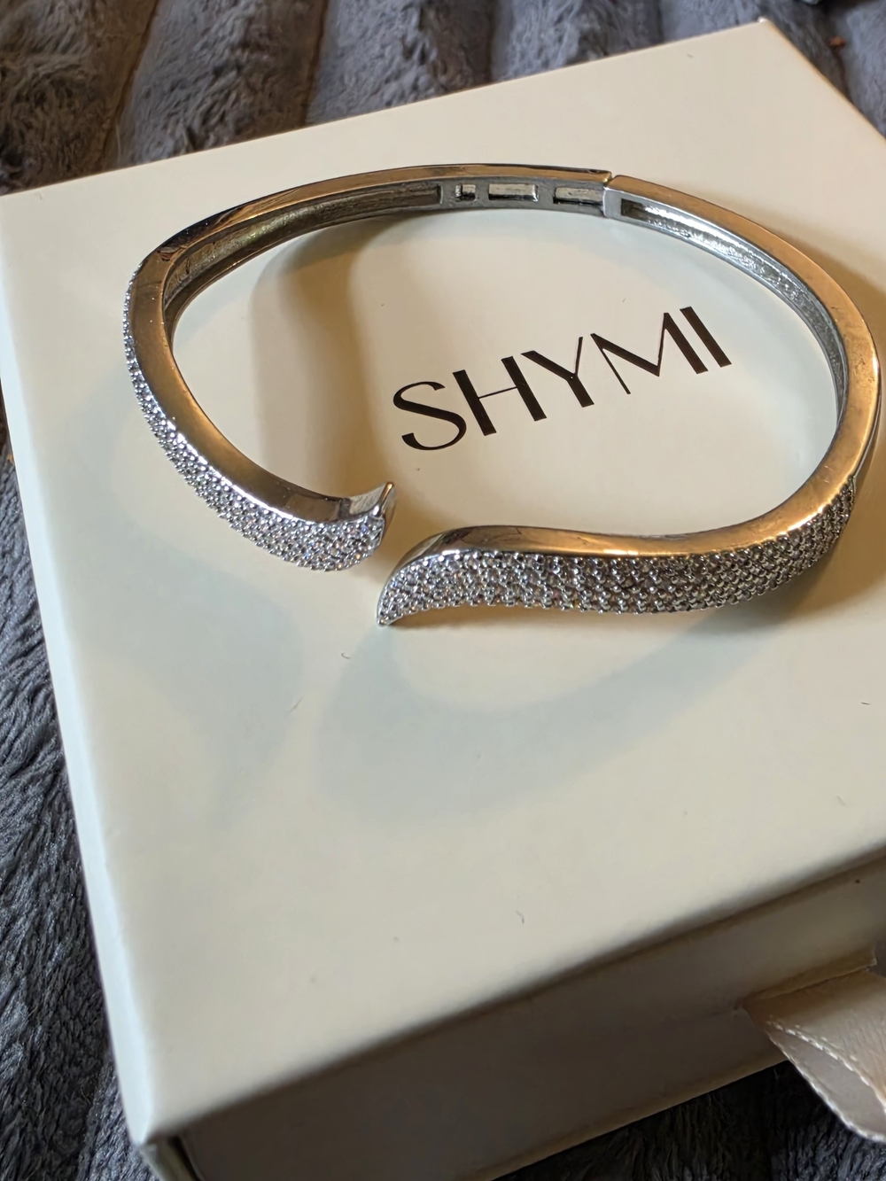 SHYMI Silver Pave Crystal Open Hinge Bypass Bracelet